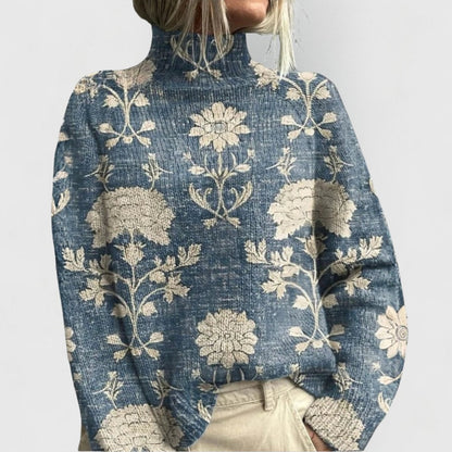 Lavisa - Women's Relaxed-Fit Floral Print Turtleneck Knit Jumper