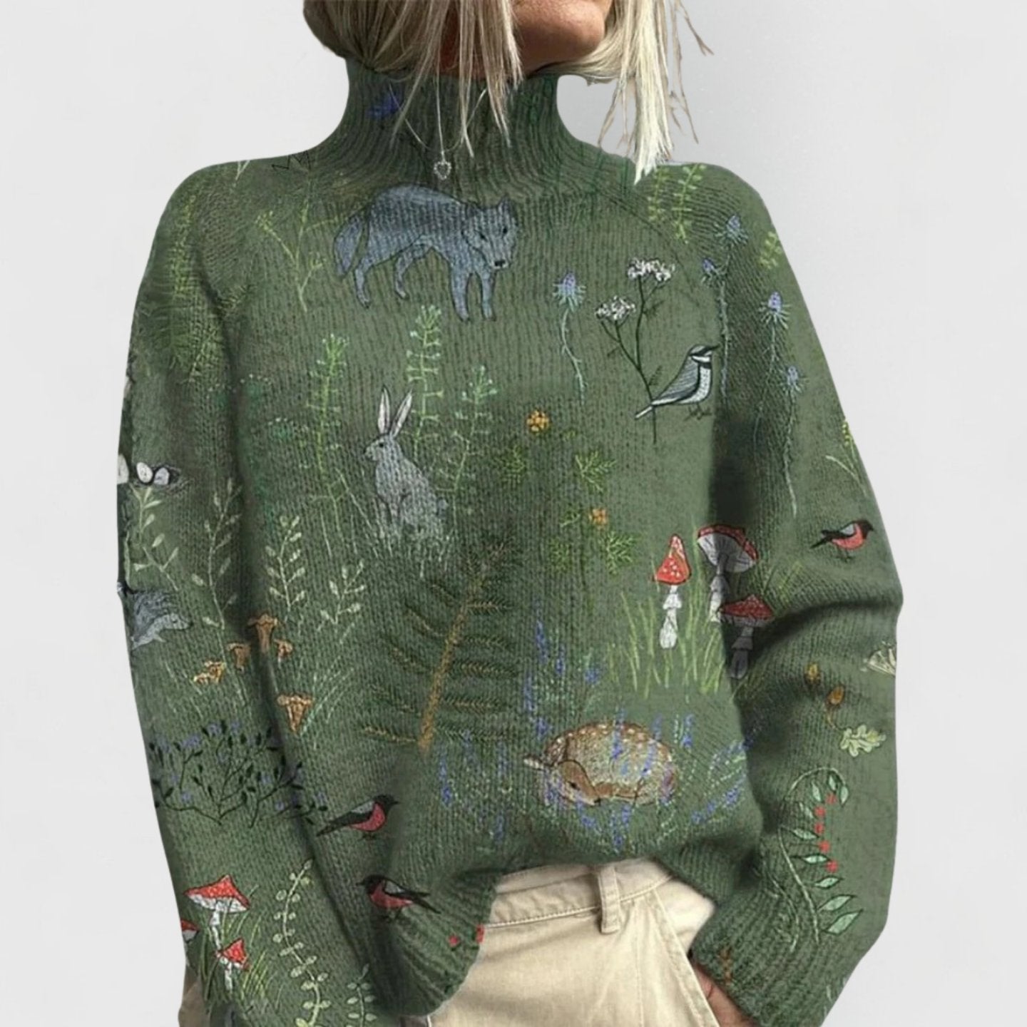 Lavisa - Women's Relaxed-Fit Floral Print Turtleneck Knit Jumper