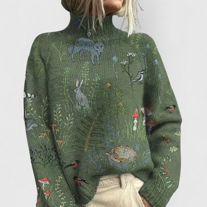 Lavisa - Women's Relaxed-Fit Floral Print Turtleneck Knit Jumper