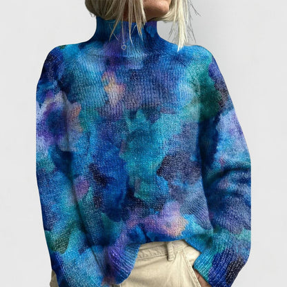Lavisa - Women's Relaxed-Fit Floral Print Turtleneck Knit Jumper