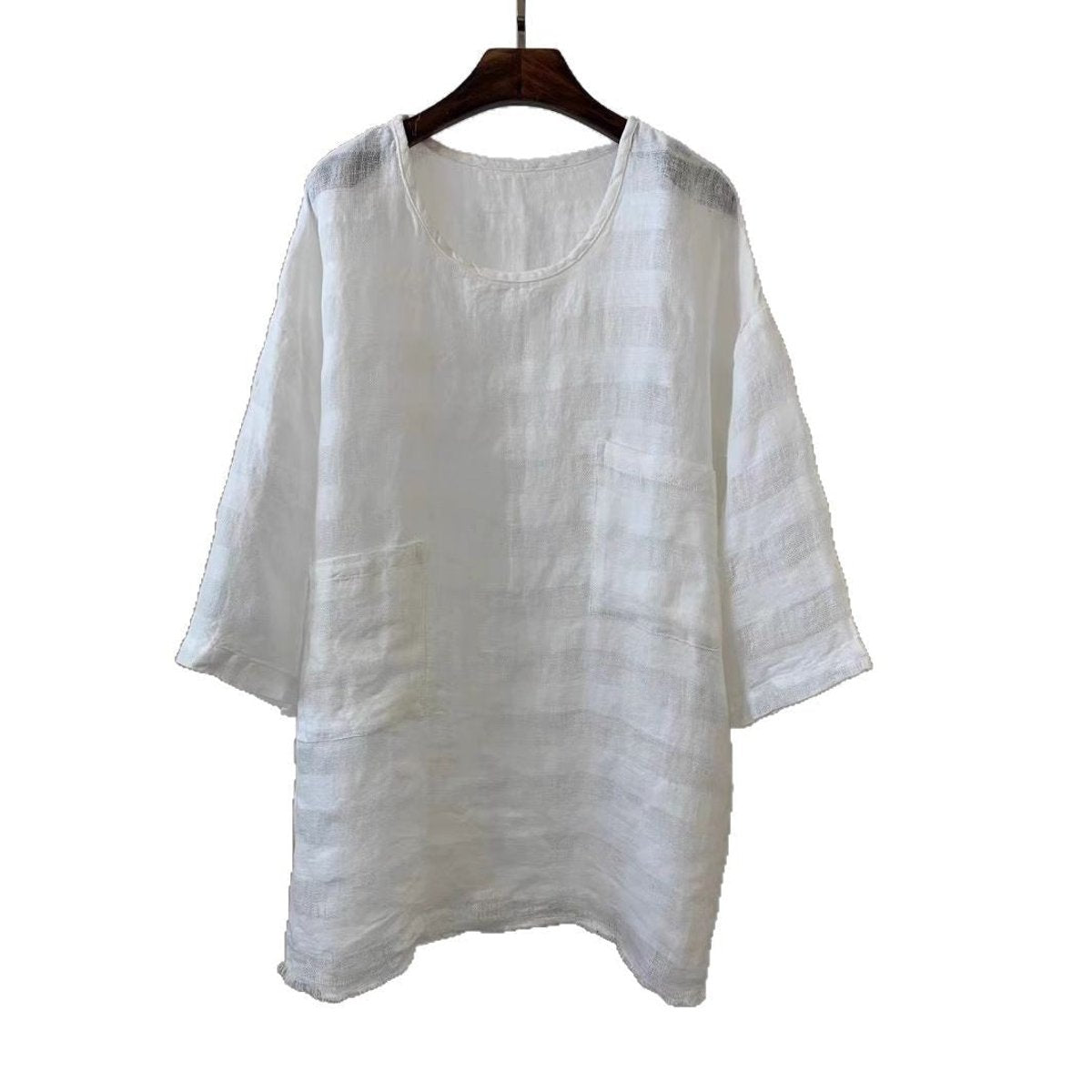 Lavisa - Women's Relaxed-Fit Linen Three-Quarter Sleeve Patch Pocket Tunic