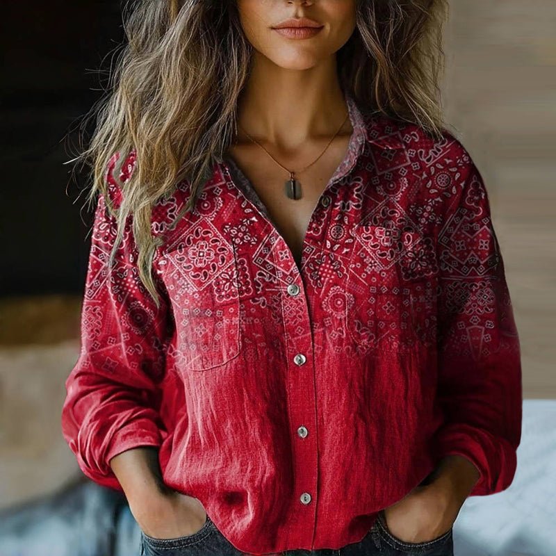 Lavisa - Women's Relaxed-Fit Long-Sleeve Paisley Print Bohemian Shirt