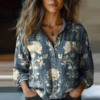 Lavisa - Women's Relaxed-Fit Long-Sleeve Paisley Print Bohemian Shirt