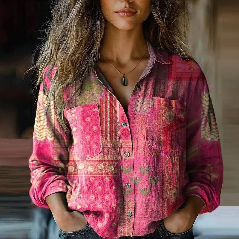 Lavisa - Women's Relaxed-Fit Long-Sleeve Paisley Print Bohemian Shirt