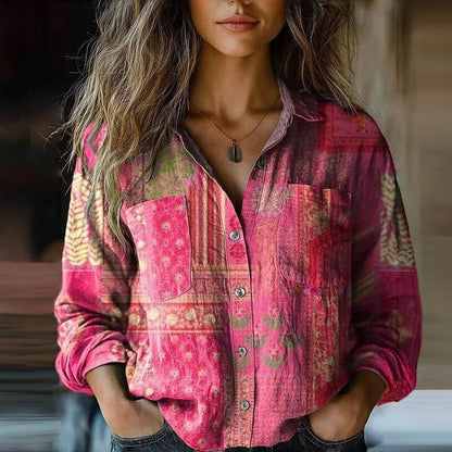 Lavisa - Women's Relaxed-Fit Long-Sleeve Paisley Print Bohemian Shirt
