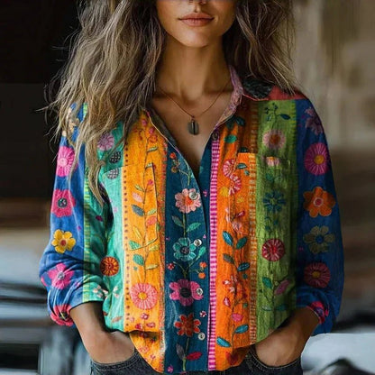 Lavisa - Women's Relaxed-Fit Long-Sleeve Paisley Print Bohemian Shirt