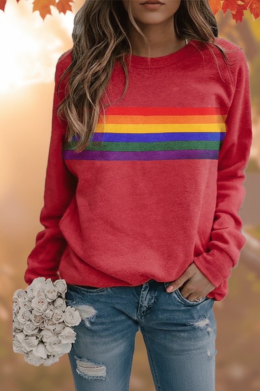 Women's Relaxed-Fit Rainbow Striped Crew-Neck Jumper - Front View | Lavisa