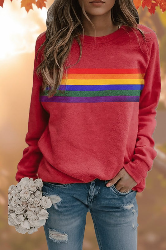 Lavisa - Women's Relaxed-Fit Rainbow Striped Crew-Neck Jumper