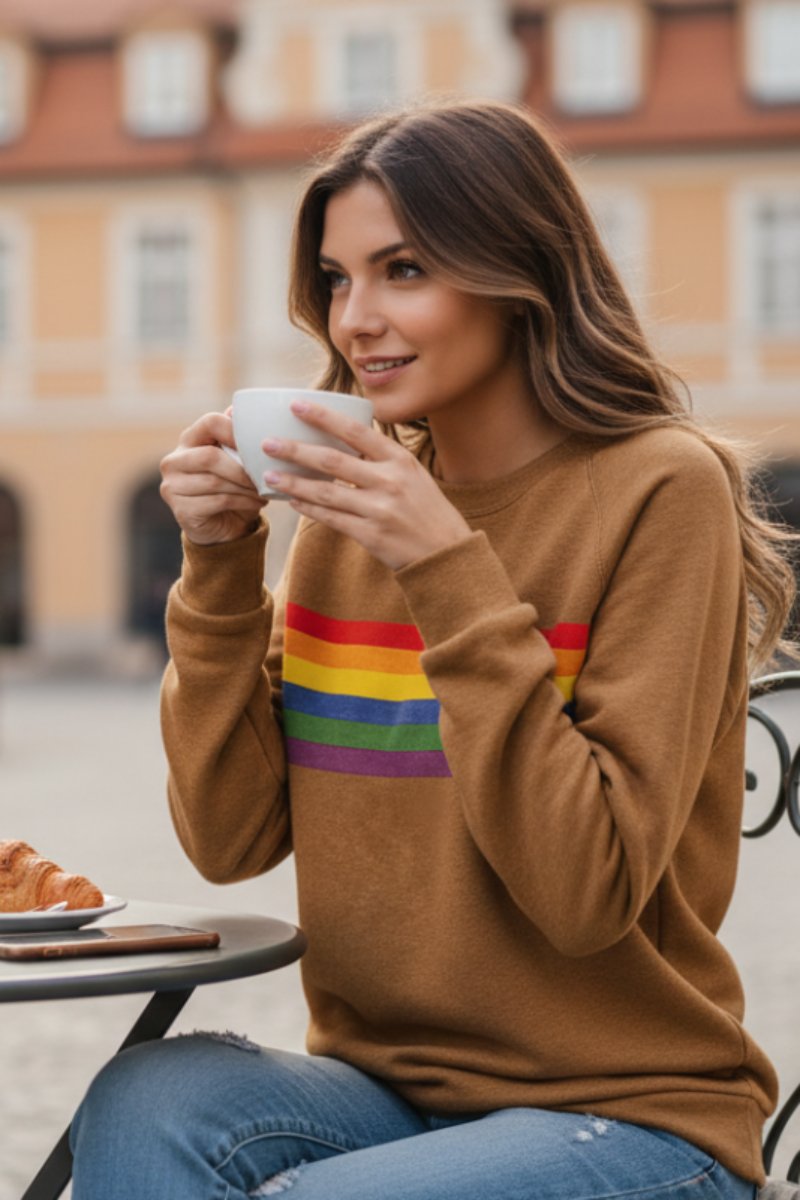 Women's Relaxed-Fit Rainbow Striped Crew-Neck Jumper - Side Angle | Lavisa
