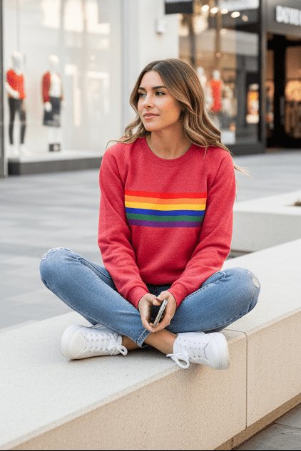 Women's Relaxed-Fit Rainbow Striped Crew-Neck Jumper - Back View | Lavisa