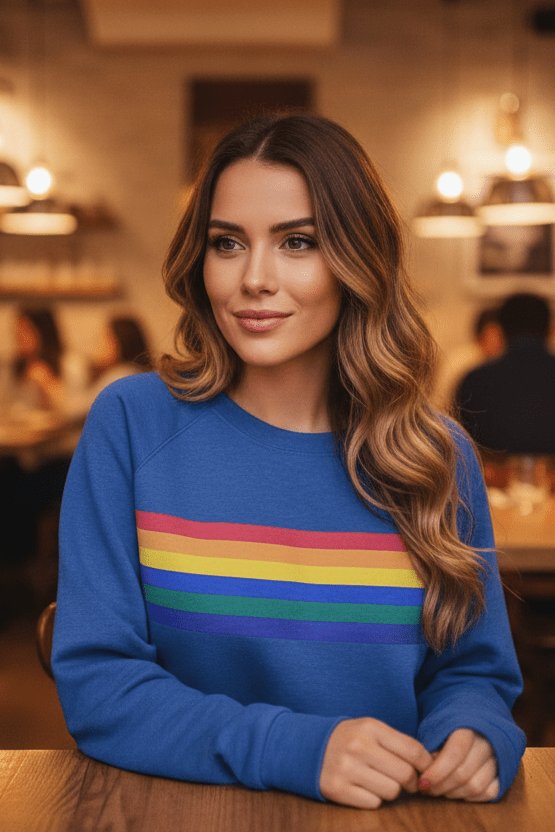Women's Relaxed-Fit Rainbow Striped Crew-Neck Jumper - Close-Up Texture & Detail | Lavisa