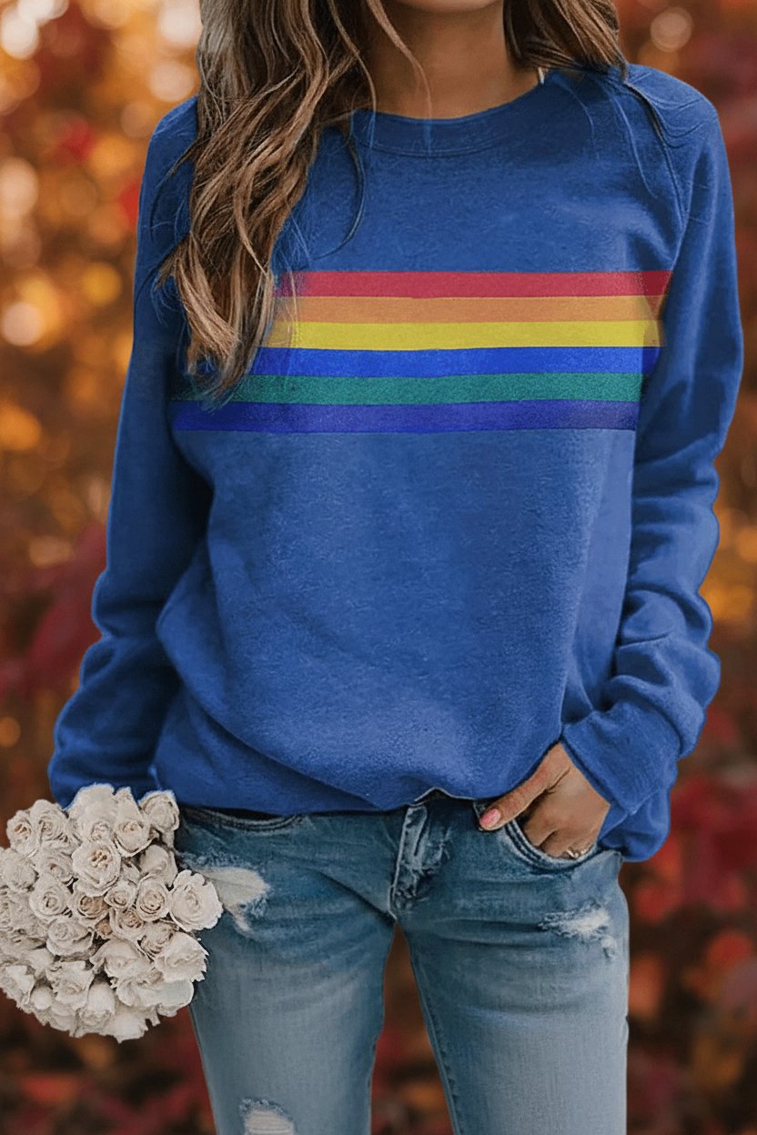 Women's Relaxed-Fit Rainbow Striped Crew-Neck Jumper - Variant Angle | Lavisa