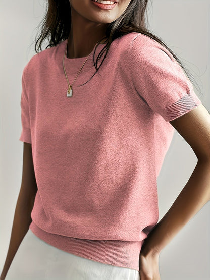 Women's Relaxed Fit Short Sleeve Knit Sweater Top - Close-Up Texture & Detail | Lavisa