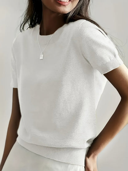 Women's Relaxed Fit Short Sleeve Knit Sweater Top - Variant Angle | Lavisa