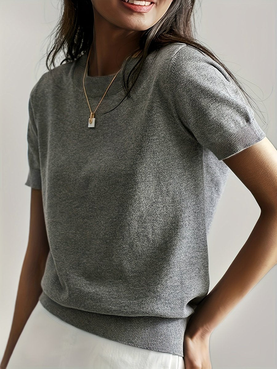 Women's Relaxed Fit Short Sleeve Knit Sweater Top - Variant Style 8 | Lavisa