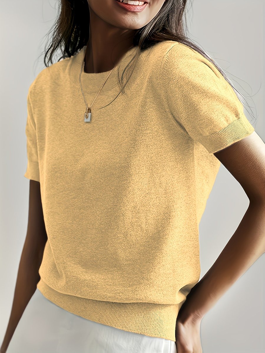 Women's Relaxed Fit Short Sleeve Knit Sweater Top - Variant Style 9 | Lavisa
