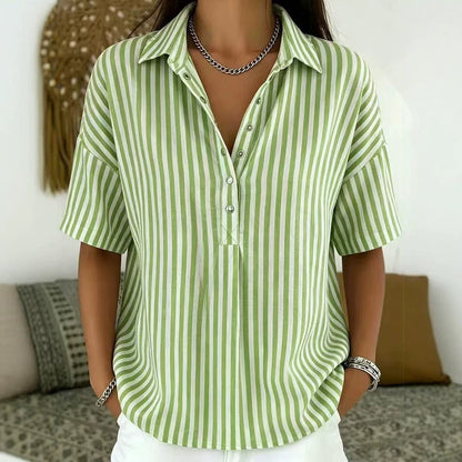 Lavisa - Women's Relaxed-Fit Striped Collared Short-Sleeve Blouse