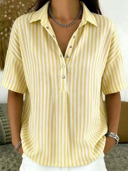 Lavisa - Women's Relaxed-Fit Striped Collared Short-Sleeve Blouse