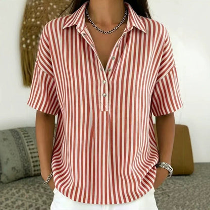 Lavisa - Women's Relaxed-Fit Striped Collared Short-Sleeve Blouse
