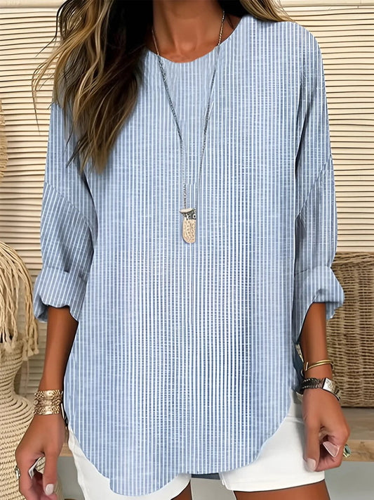 Lavisa - Women's Relaxed-Fit Striped Crew-Neck Long-Sleeve Blouse