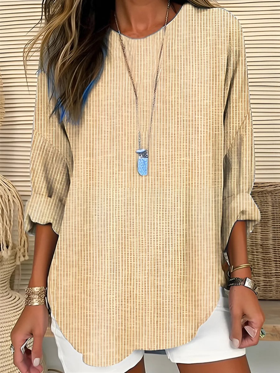 Women's Relaxed-Fit Striped Crew-Neck Long-Sleeve Blouse - Side Angle | Lavisa