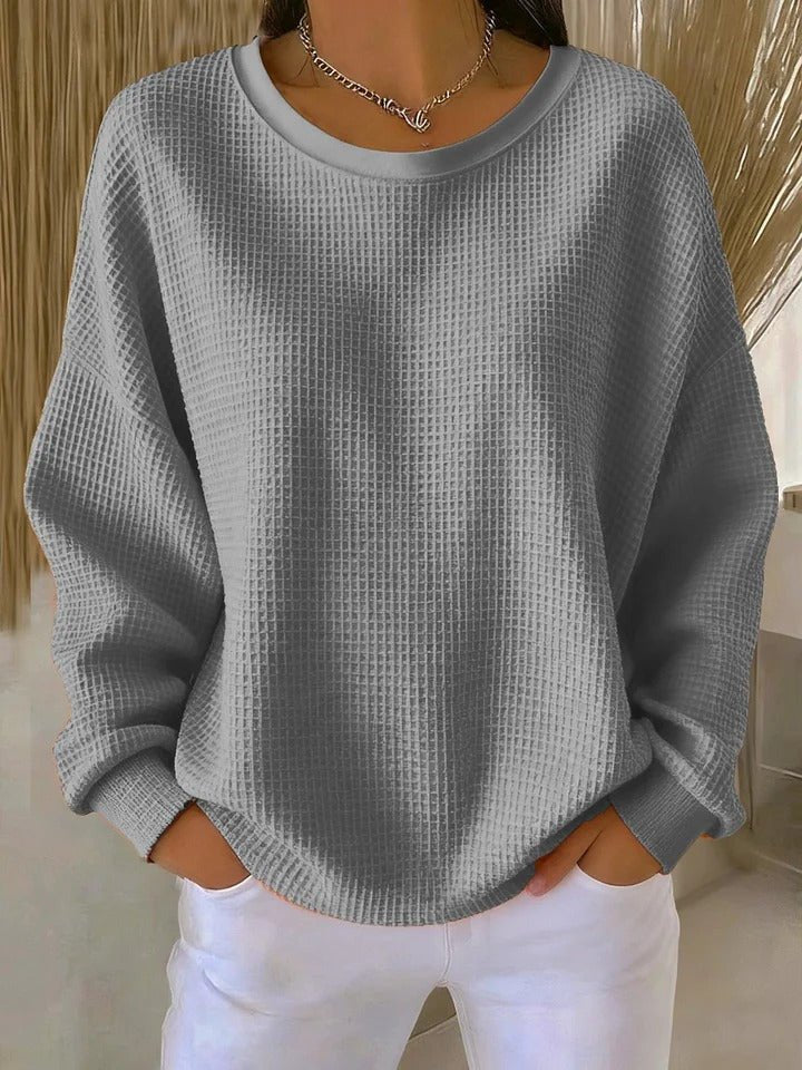 Women's Relaxed-Fit Textured Waffle-Knit Jumper - Back View | Lavisa