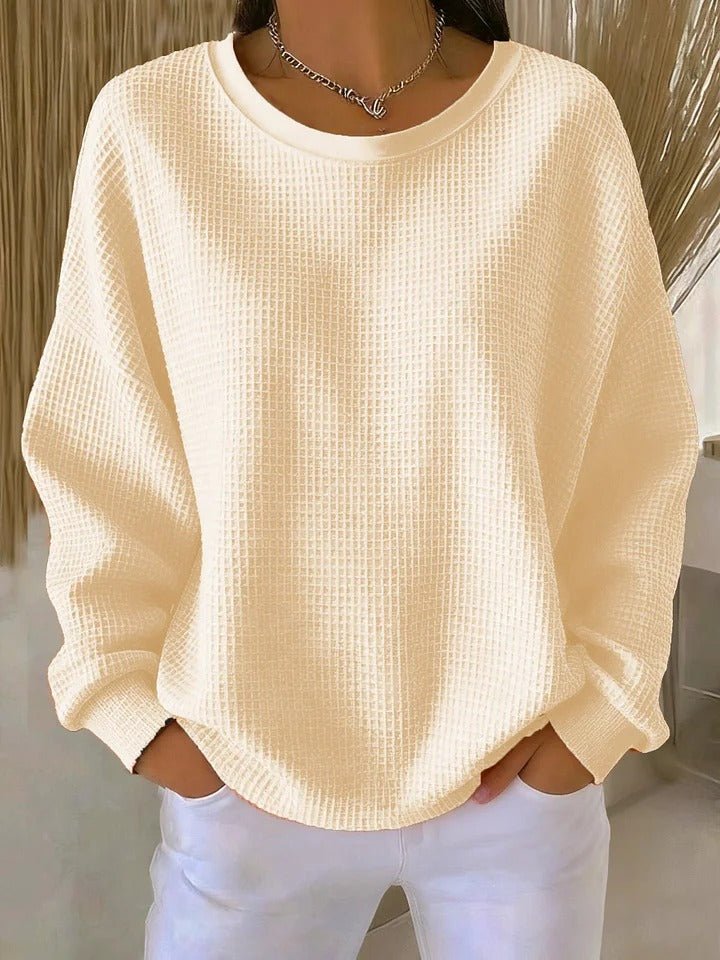 Women's Relaxed-Fit Textured Waffle-Knit Jumper - Close-Up Texture & Detail | Lavisa