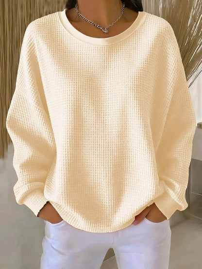 Women's Relaxed-Fit Textured Waffle-Knit Jumper - Close-Up Texture & Detail | Lavisa