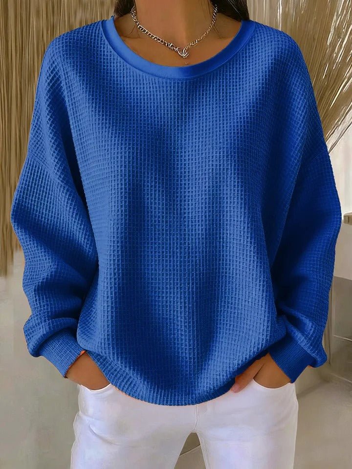 Women's Relaxed-Fit Textured Waffle-Knit Jumper - Sole & Material View | Lavisa