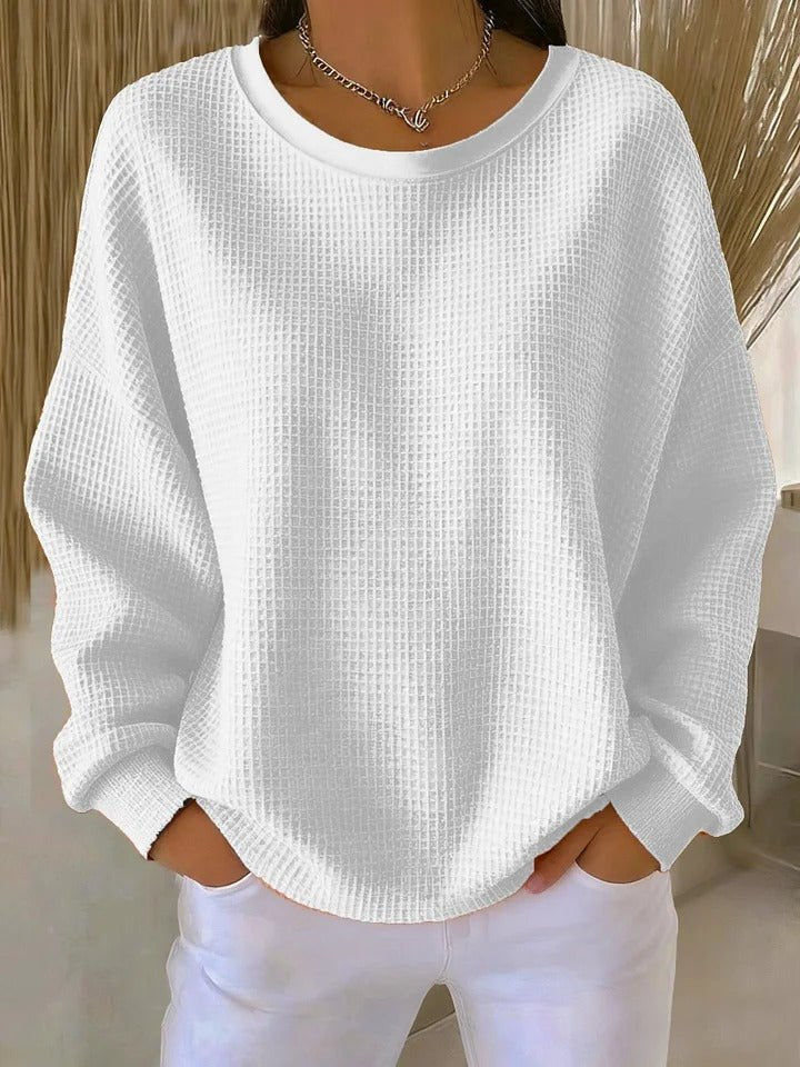 Women's Relaxed-Fit Textured Waffle-Knit Jumper - Lifestyle & Model Angle | Lavisa