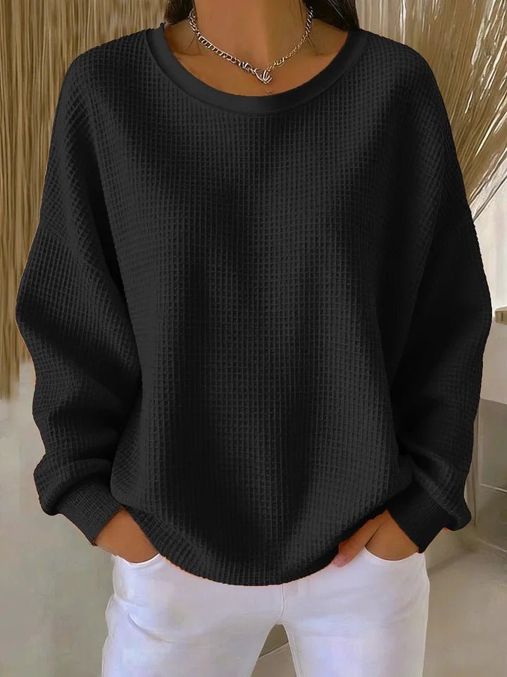 Women's Relaxed-Fit Textured Waffle-Knit Jumper - Variant Angle | Lavisa