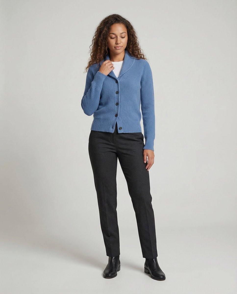 Lavisa - Women's Ribbed Knit Button-Front Lapel Collar Cardigan