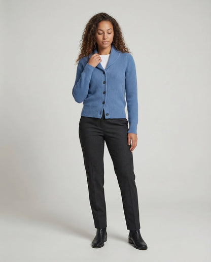 Lavisa - Women's Ribbed Knit Button-Front Lapel Collar Cardigan