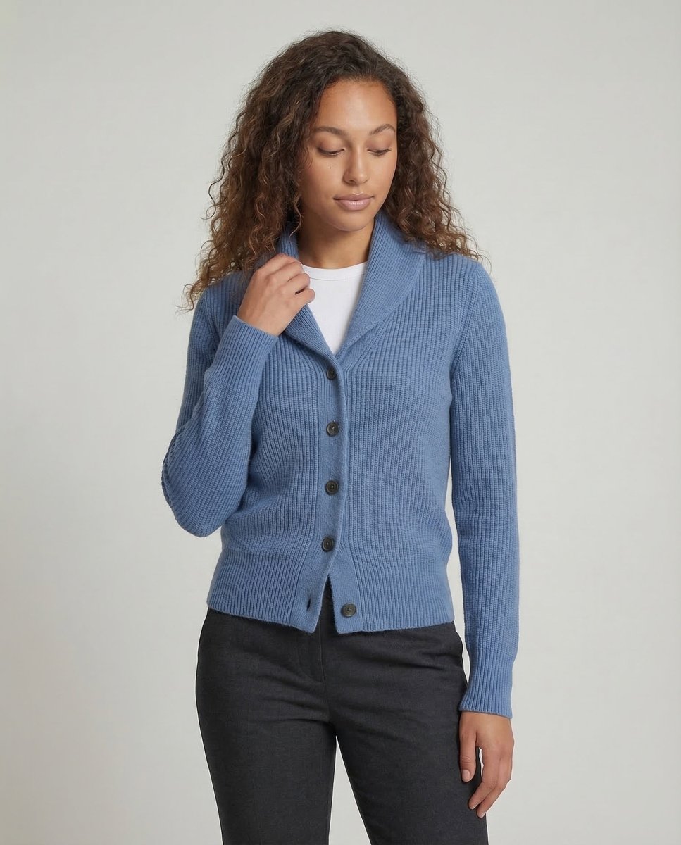 Lavisa - Women's Ribbed Knit Button-Front Lapel Collar Cardigan