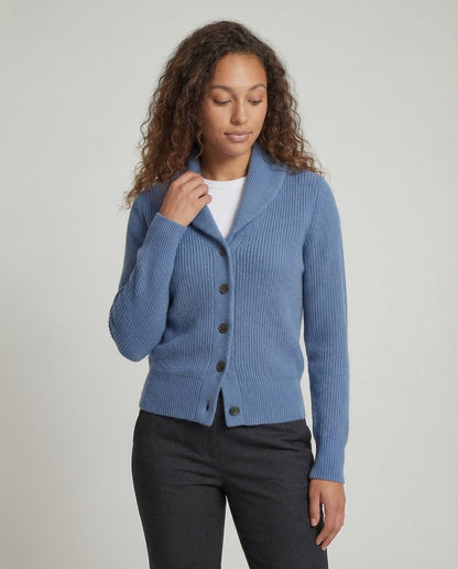 Lavisa - Women's Ribbed Knit Button-Front Lapel Collar Cardigan