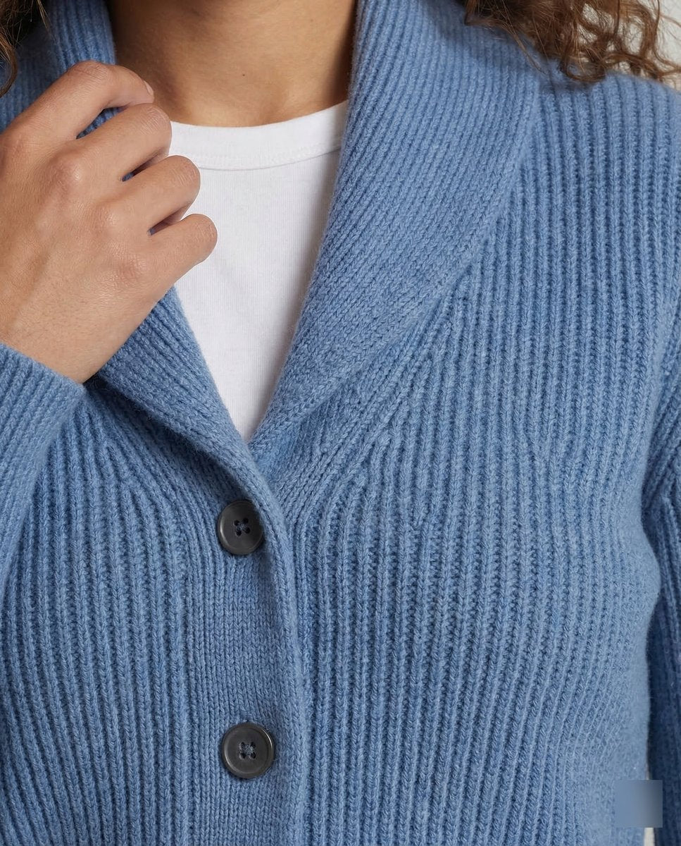 Lavisa - Women's Ribbed Knit Button-Front Lapel Collar Cardigan