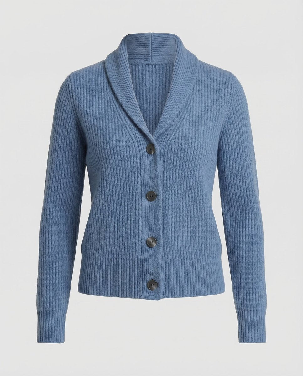 Lavisa - Women's Ribbed Knit Button-Front Lapel Collar Cardigan