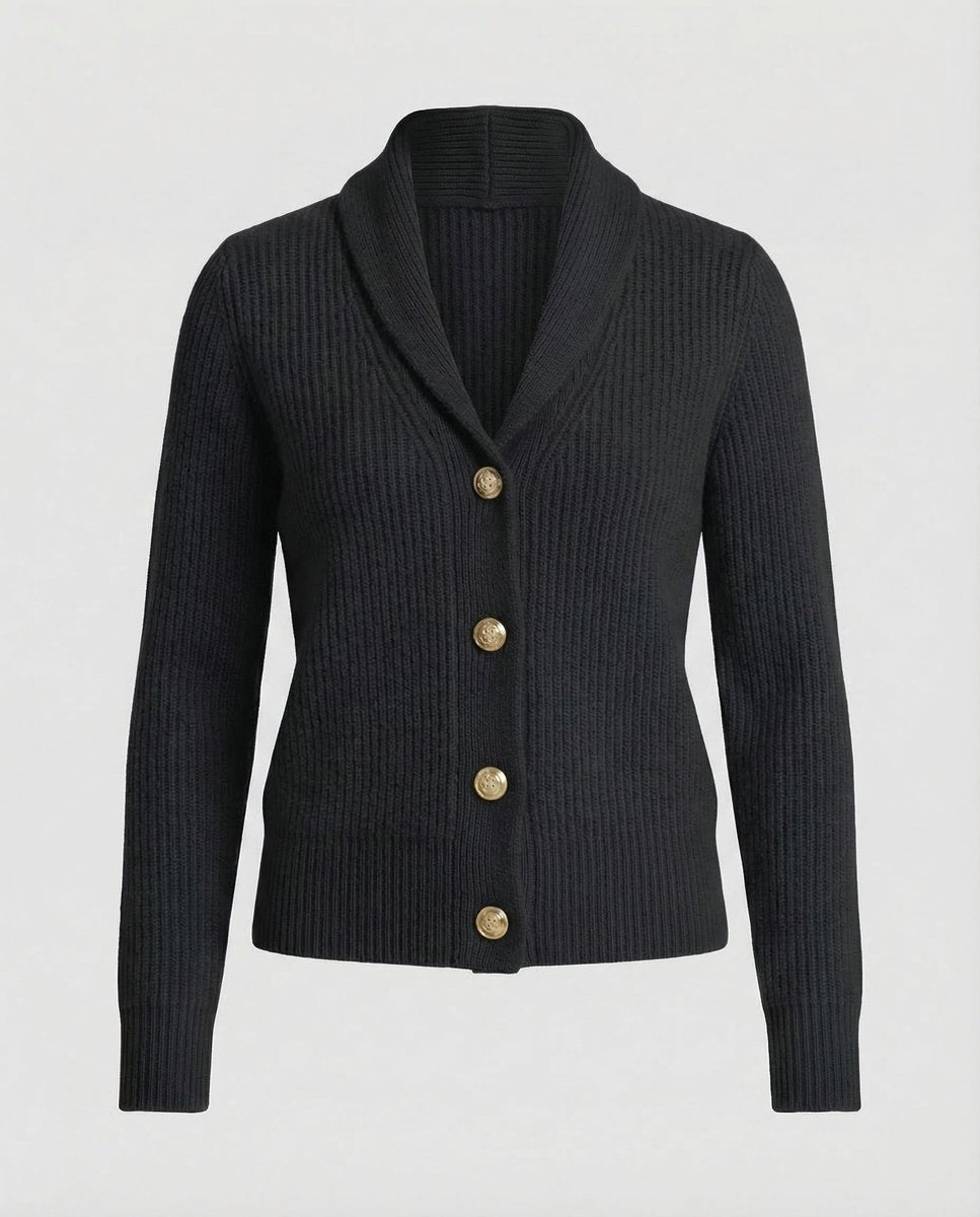 Lavisa - Women's Ribbed Knit Button-Front Lapel Collar Cardigan
