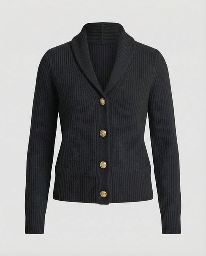 Lavisa - Women's Ribbed Knit Button-Front Lapel Collar Cardigan