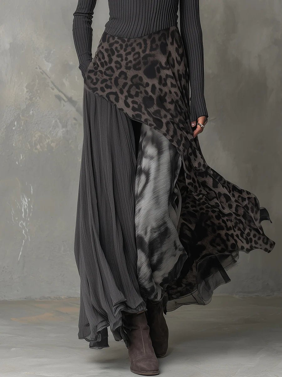 Lavisa - Ribbed Knit Leopard Print Maxi Dress
