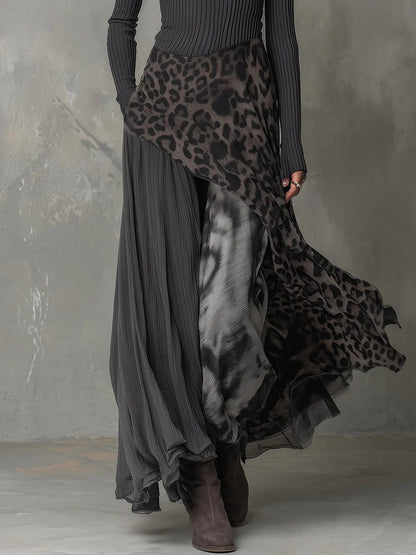 Lavisa - Ribbed Knit Leopard Print Maxi Dress