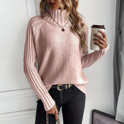 Women's Ribbed Knit Turtleneck Sweater - Back View | Lavisa