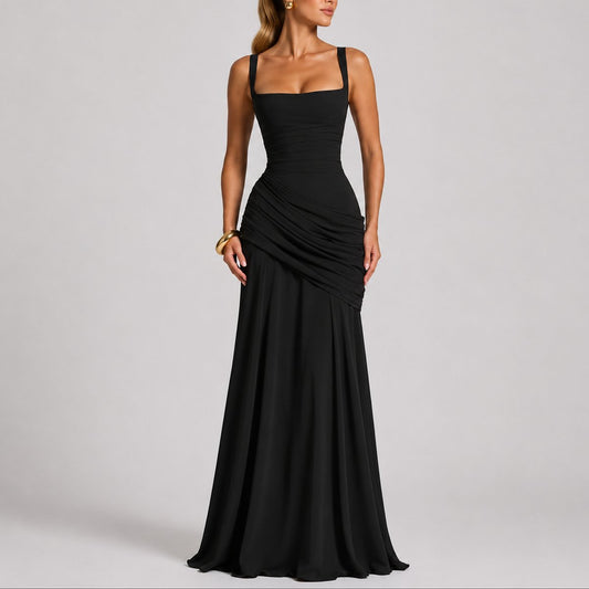 Lavisa - Women's Ruched Square-Neck Maxi Fall Wedding Guest Dress