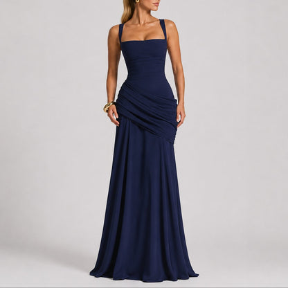 Women's Ruched Square-Neck Maxi Fall Wedding Guest Dress - Variant Angle | Lavisa