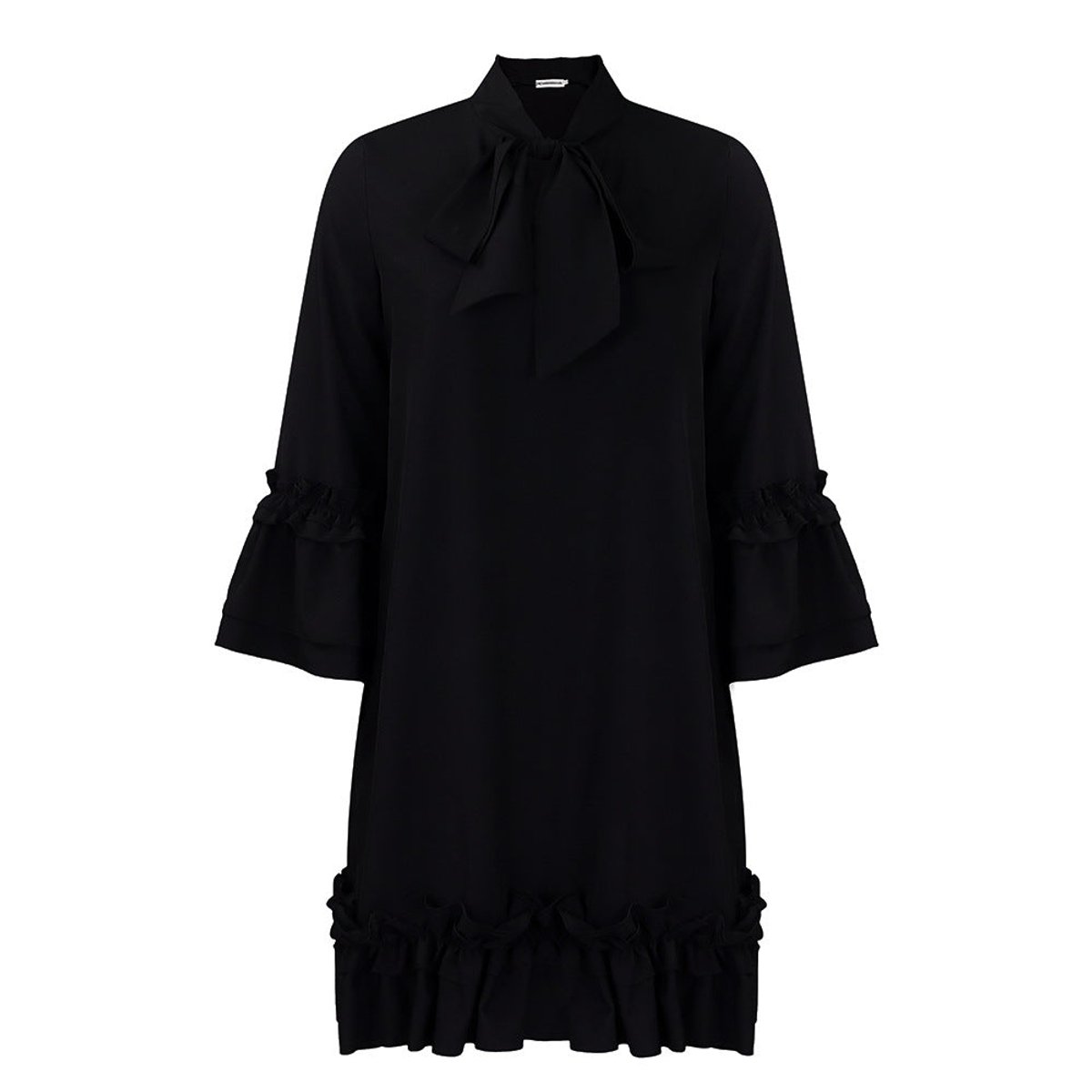 Women's Ruffle-Hem Bow-Neck Mini Tunic Dress - Variant Style 8 | Lavisa