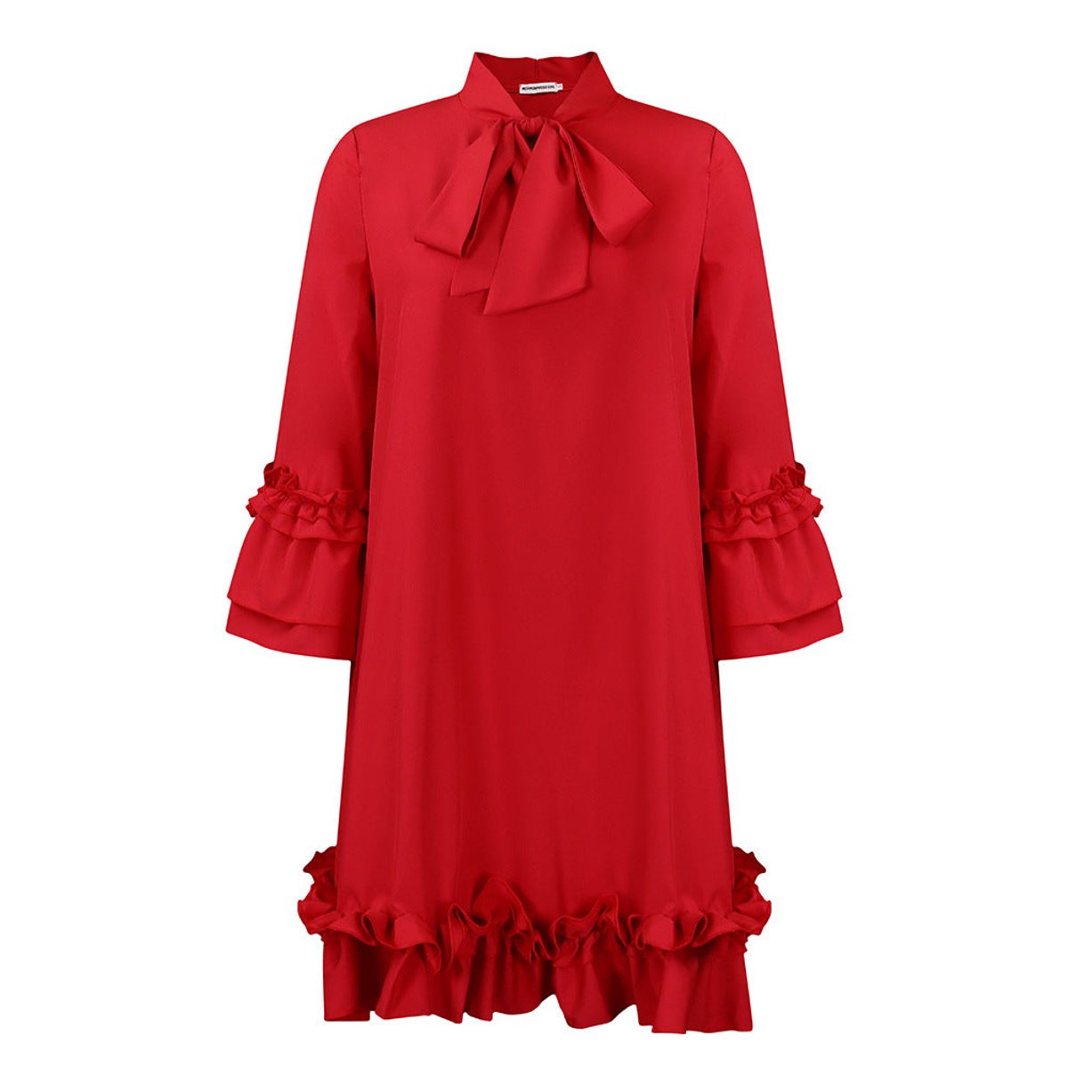 Women's Ruffle-Hem Bow-Neck Mini Tunic Dress - Variant Style 9 | Lavisa