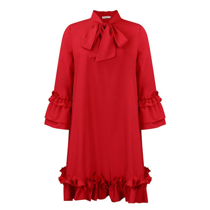 Women's Ruffle-Hem Bow-Neck Mini Tunic Dress - Variant Style 9 | Lavisa