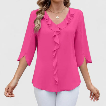 Women's Ruffle V-Neck Three-Quarter Sleeve Chiffon Blouse - Variant Style 10 | Lavisa