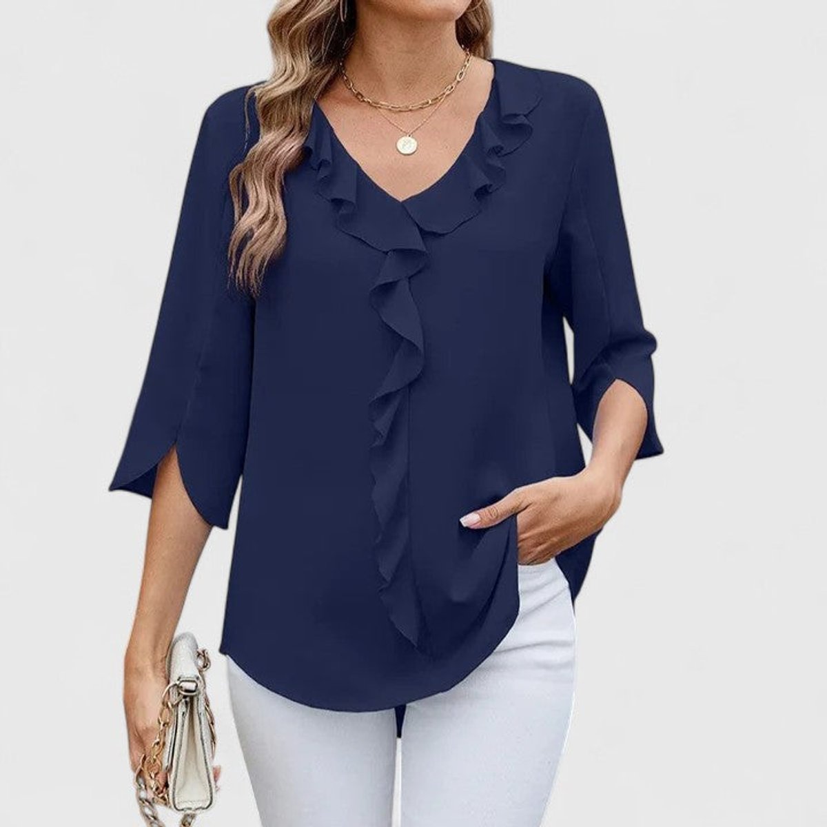 Women's Ruffle V-Neck Three-Quarter Sleeve Chiffon Blouse - Variant Style 8 | Lavisa