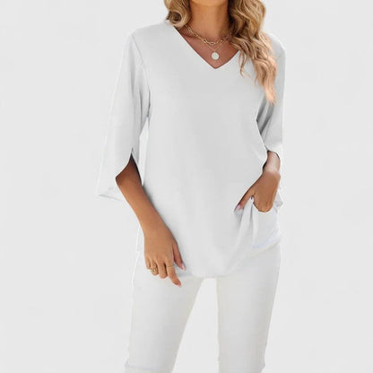 Women's Ruffle V-Neck Three-Quarter Sleeve Chiffon Blouse - Variant Style 9 | Lavisa